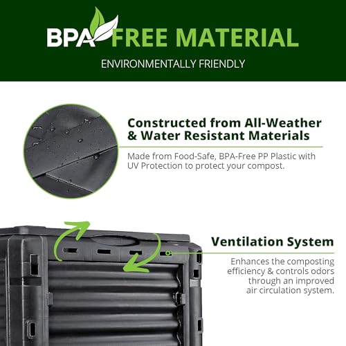 Simply Bio Garden Compost Bin from BPA-Free Material - 80 Gallon (300 L) Large Outdoor Compost Bin, Easy Assembly, Lightweight, Fast Soil Creation, Black - size: 80-Gallon