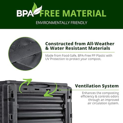 Simply Bio Garden Compost Bin from BPA-Free Material - 80 Gallon (300 L) Large Outdoor Compost Bin, Easy Assembly, Lightweight, Fast Soil Creation, Black - size: 80-Gallon