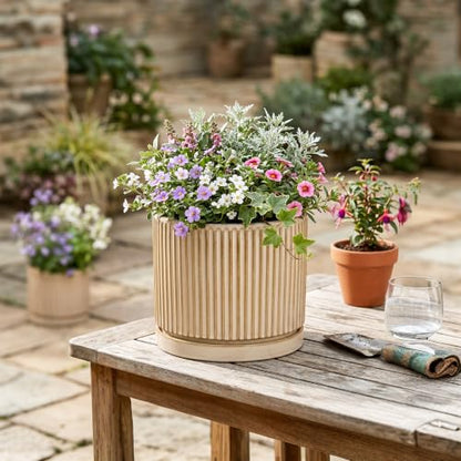 8 Inch Flower Pot, Ceramic Planters, Round Plant Pot, Beige - color: Beige, size: 8 Inch