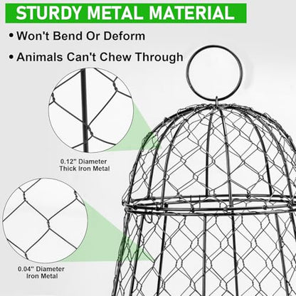 Garden Cloches for Plants 9 Pack - Chicken Wire Outdoor Plant Protectors from Animals - Heavy-Duty Metal Cage with Detachable Lid - Rustproof Covers - 12"D × 17"H - Blocks Rabbits, Squirrels & Birds - size: 9 Pack