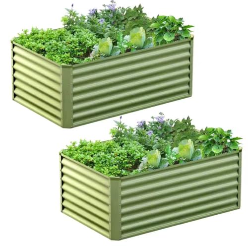 2PCS 4x2x2FT Galvanized Raised Garden Bed,Galvanized Planter Boxes Outdoor, Large Metal Raised Garden Beds for Vegetables-Green - color: Green, size: 4x2x2(2PCS)