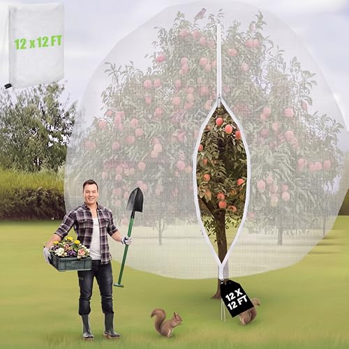 1 Pcs Large Fruit Tree Netting 12 X 12 Ft with Zipper Drawstring - size: 12 x 12 ft