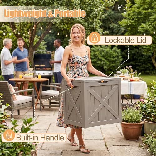 35 Gallon Waterproof Deck Box Bench, Outdoor Lock Toy Storage Bins