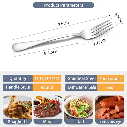 Dinner Forks Set 36 Pcs Top Food Grade Stainless Steel Silverware Table Forks Flatware Forks, 8 Inches,Mirror Finish & Dishwasher Safe,Use for Home,Kitchen or Restaurant