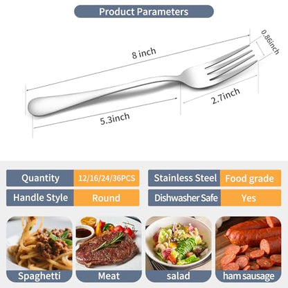 Dinner Forks Set 36 Pcs Top Food Grade Stainless Steel Silverware Table Forks Flatware Forks, 8 Inches,Mirror Finish & Dishwasher Safe,Use for Home,Kitchen or Restaurant