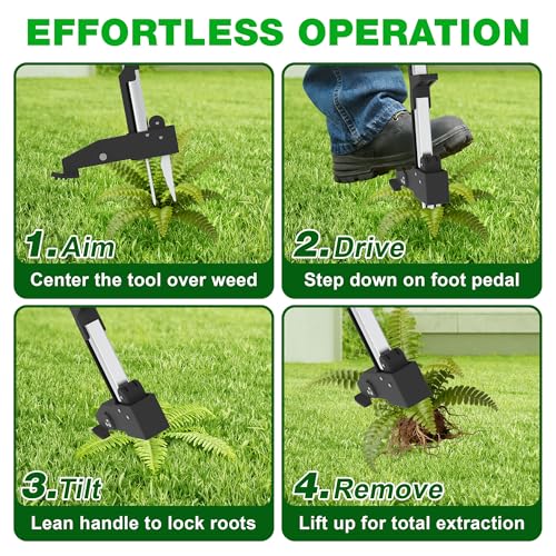 Stand Up Weed Puller Tool, 41" Heavy Duty Manual Garden Tools with Eject Mechanism Long Handle Weed Removal Tool with 4 Claw Steel Head for Yard Dandelion Crabgrass