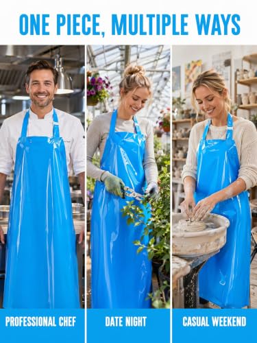 Molaxhome TPU Waterproof Apron Oil-resistant Chef Apron for Unisex Kitchen - color: Blue