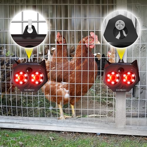 Upgraded Animal Deterrent 2 Pack - Solar Powered Design w/Motion Activated Predator Eyes - Effective Repellent Device for Coyote, Deer, Fox, Raccoon - Predator Lights for Chicken Coop, Farm, Yard