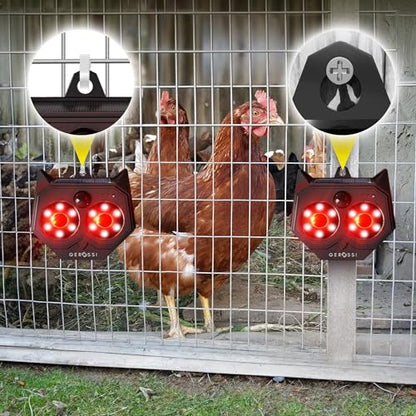 Upgraded Animal Deterrent 2 Pack - Solar Powered Design w/Motion Activated Predator Eyes - Effective Repellent Device for Coyote, Deer, Fox, Raccoon - Predator Lights for Chicken Coop, Farm, Yard