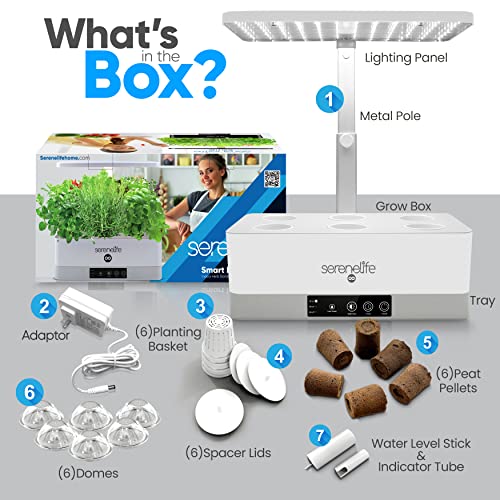 SereneLife Smart Indoor Garden - Hydroponic Herb Garden with 4000K Grow Lights Panel, Control Panel Settings, Water Stick, No Soil, Mess-Free, Height Adjustable, Grows Up to 6 Plants - color: White