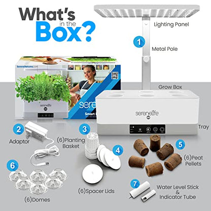SereneLife Smart Indoor Garden - Hydroponic Herb Garden with 4000K Grow Lights Panel, Control Panel Settings, Water Stick, No Soil, Mess-Free, Height Adjustable, Grows Up to 6 Plants - color: White