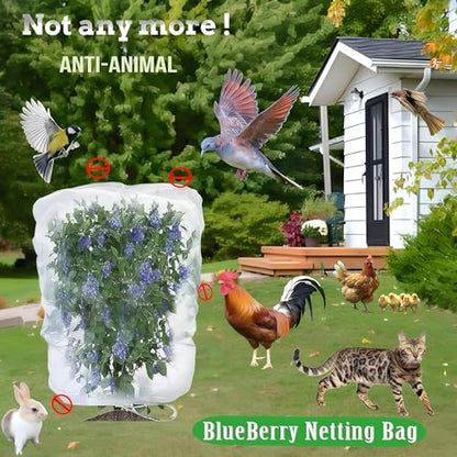 Fruit Tree Netting with Drawstring (4 Pack 4x5 FT)- Easy Install Plant Protection Cover, Reusable Garden Mesh Bag for Blueberry Bushes/Tomato - Block Birds/Insect/Squirrels - size: 4x5 FT
