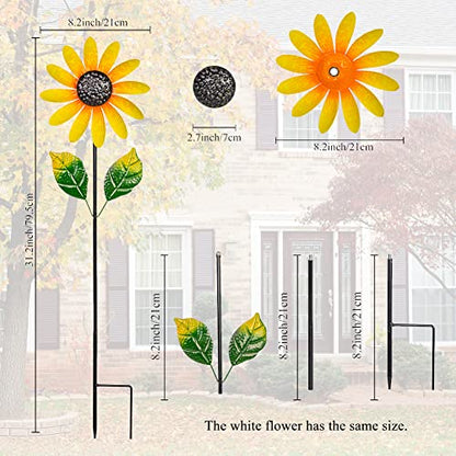 2 Pack Garden Wind Spinners,Wind Sculptures Windmill Flower Pinwheel - color: White-yellow