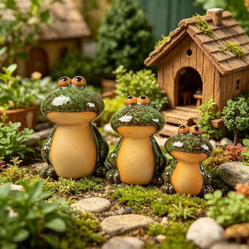 Set of 3 Frog Garden Statues, Outdoor Decorations