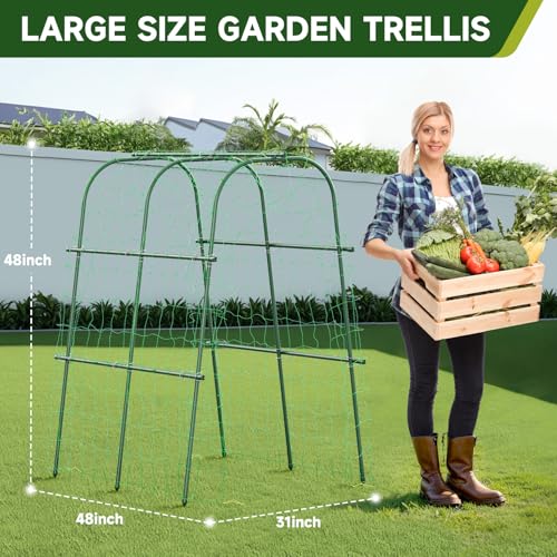 HIRALIY Cucumber Trellis for Climbing Plants, 4ft Tall, Green - size: 48"L x 31"W x 48"H-Tunnel Trellis