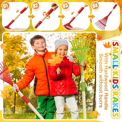 4 Pcs Kids Rake Small 27inch Wood Handle Leaf Rake with Colorful Metal Tine