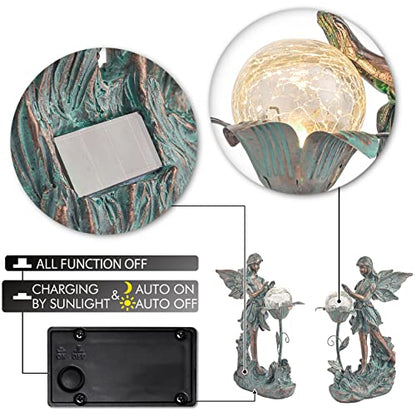 TERESA'S COLLECTIONS Fairy Garden Solar Light Resin Bronze Large Statue 11"