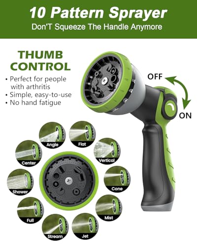 Garden Hose 100ft, Flexible Ultra Lightweight Durable, Kink-Free Water Hose with 10 Function Sprayer - Non-Shrinking, Easy to Store, All-Weather, High-Pressure - size: 100ft