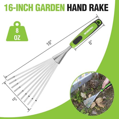 WORKPRO 16" Hand Rake, Garden Rake with Soft Handle