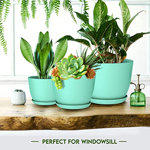 Plant Pots Indoor with Drainage, 5 Pack Multi-Size Planters Set, Aqua - color: Aqua, size: Pack of 5
