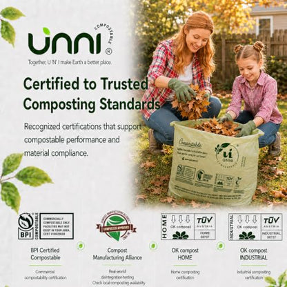 UNNI 30-33 Gallon Compostable Bags, 20 Count, 124 L, Extra Thick 1.1 Mil - size: 20 Count (Pack of 1), style: 33 Gallon