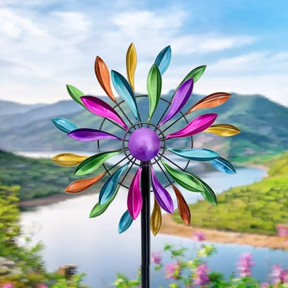 Rainbow Petal 360° Metal Wind Spinners Outdoor, 56.7" H - color: Rainbow