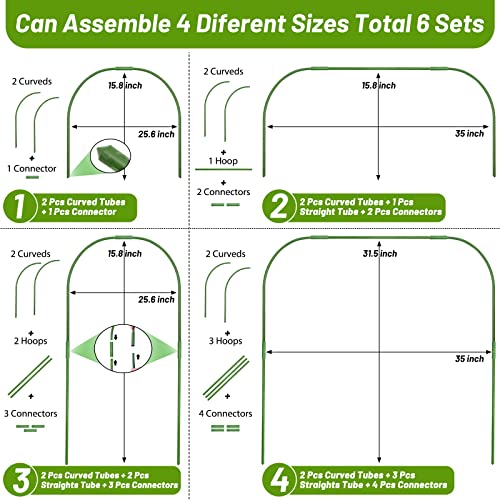 67pcs Garden Mesh Netting Kit, 6 Sets Wide Garden Hoops with Garden Covers - color: White+green