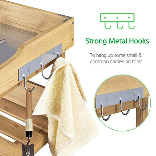 Yaheetech Potting Bench Outdoor Console Table w/3-Tier Storage,Natural Wood - color: Natural Wood