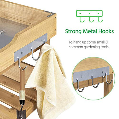 Yaheetech Potting Bench Outdoor Console Table w/3-Tier Storage,Natural Wood - color: Natural Wood