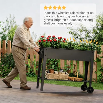 Mobile Raised Garden Bed with Legs and Wheels Metal Elevated Planter Box