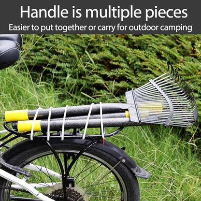 Leaf Rake, 30-76 inch Garden Rakes for Leaves Heavy Duty Long Handle, 25 Tines 18" Wide Metal Thatch Lawn Gravel Shrub Yard Landscape Rake for Leaves and Grass - style: 30-76"