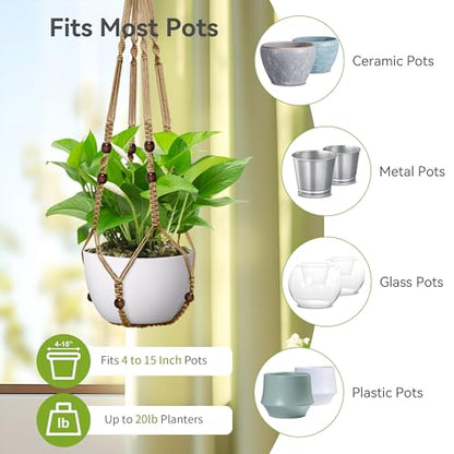 USLAI Macrame Plant Hanger, for Up to 15 Inch Pots, 35 Inch, Brown, 2 Pack - color: Brown, size: 35+35 Inch