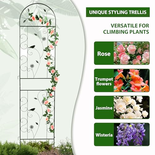 4 Pack 86.5" x 19.7" Metal Garden Trellis for Climbing Plants, Black - color: 4 Pack - Arched - 86.5" x 19.7"-Black