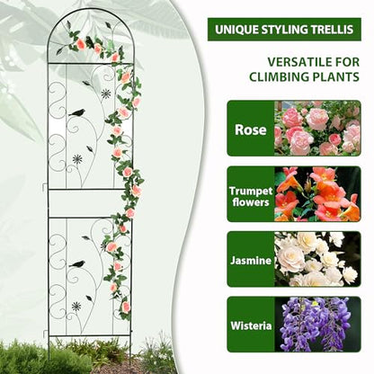 2 Pack 86.5" x 19.7" Metal Garden Trellis for Climbing Plants, Black - color: 2 Pack - Arched - 86.5" x 19.7"-Black