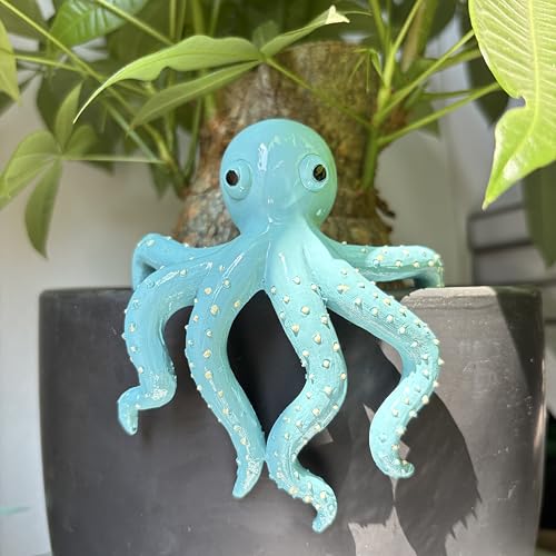 Cute Climbing Animal Flower Pot Huggers, Animal Figurines Plant Decorations for Pots, Resin Flower Pot Decorations, Fairy Garden Accessories, Fish Tank Planter Edge Craft Decor (Octopus) - color: Octopus