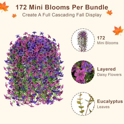 Artificial Hanging Flowers for Outdoors, 4 PCS 688-Bloom UV Resistant Mums - color: Double Purple