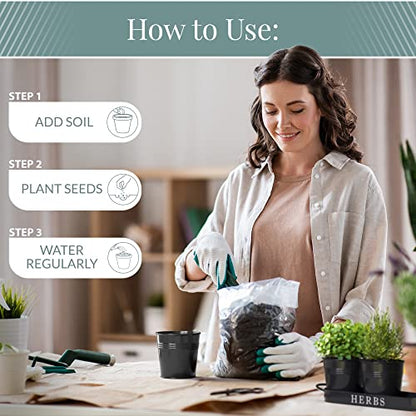 Barnyard Designs Indoor Herb Garden Planter Pots with Tray Set/3 (Black) - color: Black