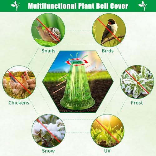 UQM 20 Pack Garden Cloches for Plants with Rotary Vent Cover Reusable - color: Green-20pc