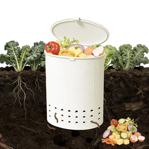 Underground Kitchen Food Waste Compost Bin, Mini Worm Farm Vermicomposting Box with Lid Switch & Bottom Holes, In‑Ground Design for Outdoor Gardens, Potted Plants and Home Gardening (5.1x2.6x6.1in)