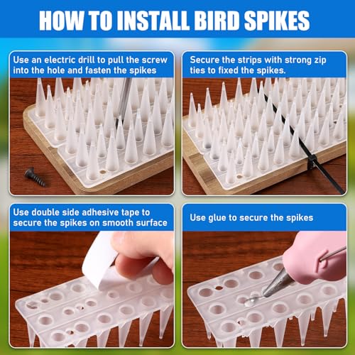TOBWOLF Bird Spikes, 12 Pack Plastic Pigeon Deterrent Spikes, White