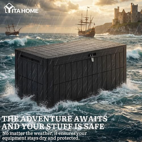 YITAHOME 110 Gallon Outdoor Deck Box - color: Black, size: 110 Gallon