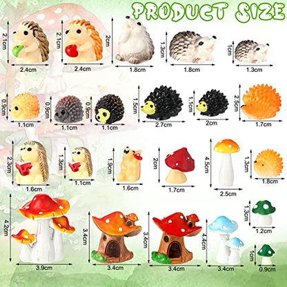 Woanger 30 Pcs Fairy Garden Accessories Hedgehog Mushroom Figurines, Vivid - style: Vivid