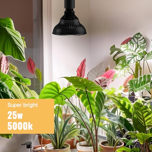 Hanging Grow Lights for Indoor Plants, 25W 5000K, LED Light Bulbs - color: Black