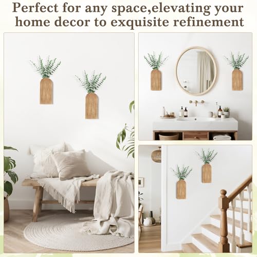 Dahey Wood Wall Planter Vase with Fake Eucalyptus Plants Boho Wall Decor - color: Nurtal