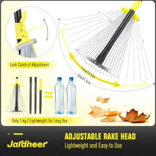 Jardineer Adjustable Leaf Rake, Expandable Lightweight Metal Yard Rakes