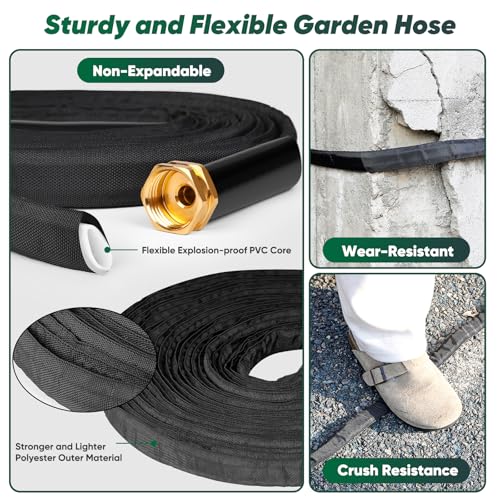 Toolasin Garden Hose 50 FT, Non-Expanding, Lightweight Water Hose with 3/4" - color: Black