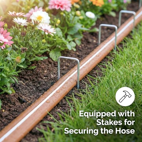 Sprinkler Soaker Hose 100FT, Watering Hose with Holes for Garden 50ft 2pack - color: Brown, size: 100FT(50FT-2Pack)