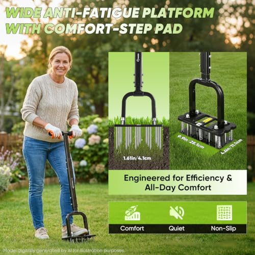 Sakerplus Aerator Lawn Tool, Spike Lawn Aerator with Self-Cleaning Tines - color: Pro-Black Handle