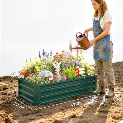 Outsunny 4' x 2' x 1' Galvanized Raised Garden Bed, Green - color: Green