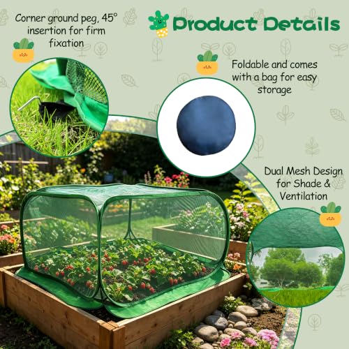 Pop Up Plant Netting Cover 40×40×20” Shade Mesh Cage Shade Top + Mesh Side - size: 100*100*50 1PCS